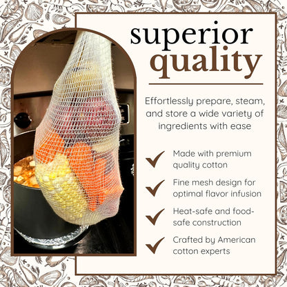 24" Seafood Boil Bags - Washable Reusable Produce Bags for Steaming and Boiling Clams, Lobster, Crawfish, Crabs, King Crab Legs, Potatoes, Vegetables