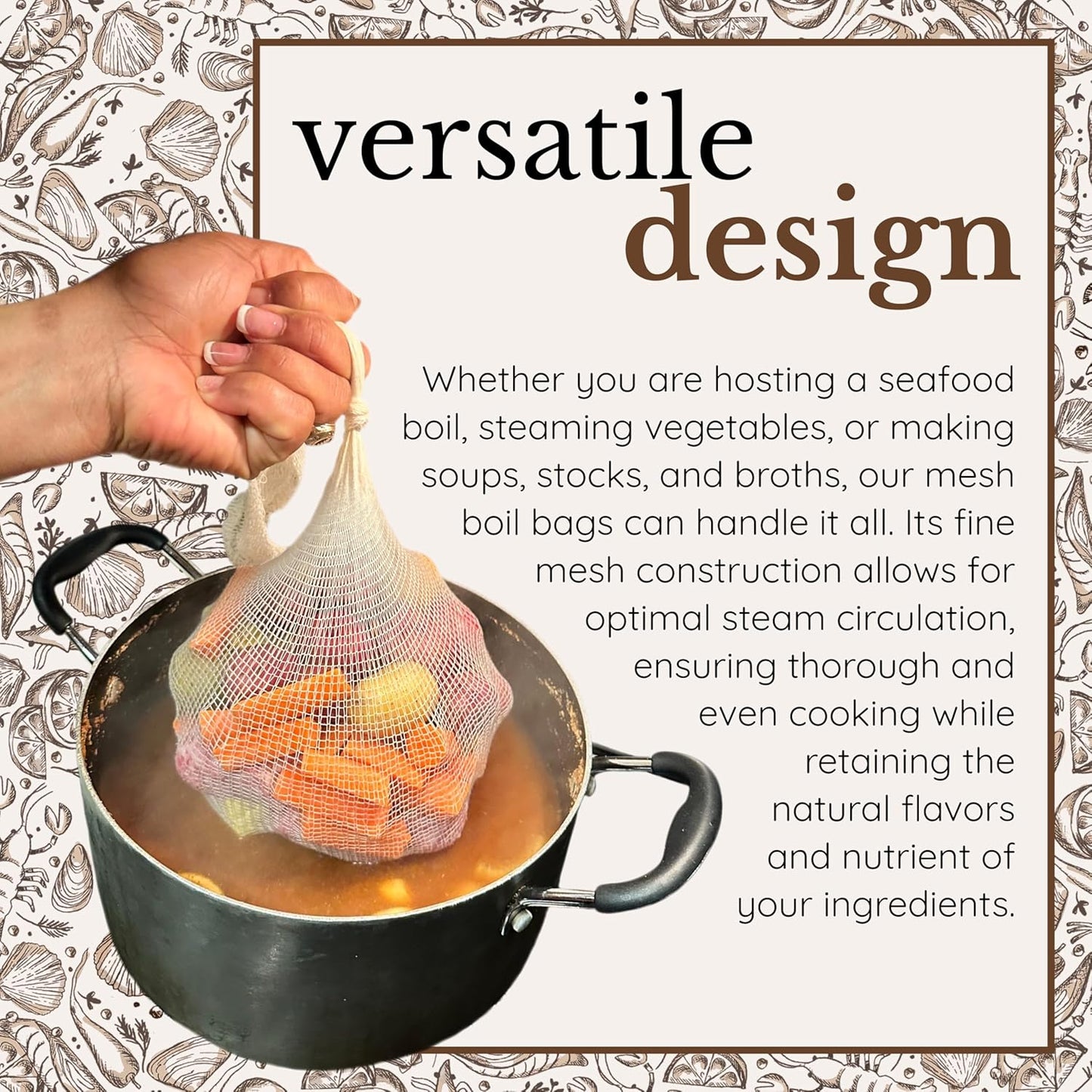 24" Seafood Boil Bags - Washable Reusable Produce Bags for Steaming and Boiling Clams, Lobster, Crawfish, Crabs, King Crab Legs, Potatoes, Vegetables