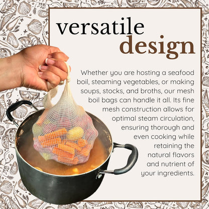 24" Seafood Boil Bags - Washable Reusable Produce Bags for Steaming and Boiling Clams, Lobster, Crawfish, Crabs, King Crab Legs, Potatoes, Vegetables